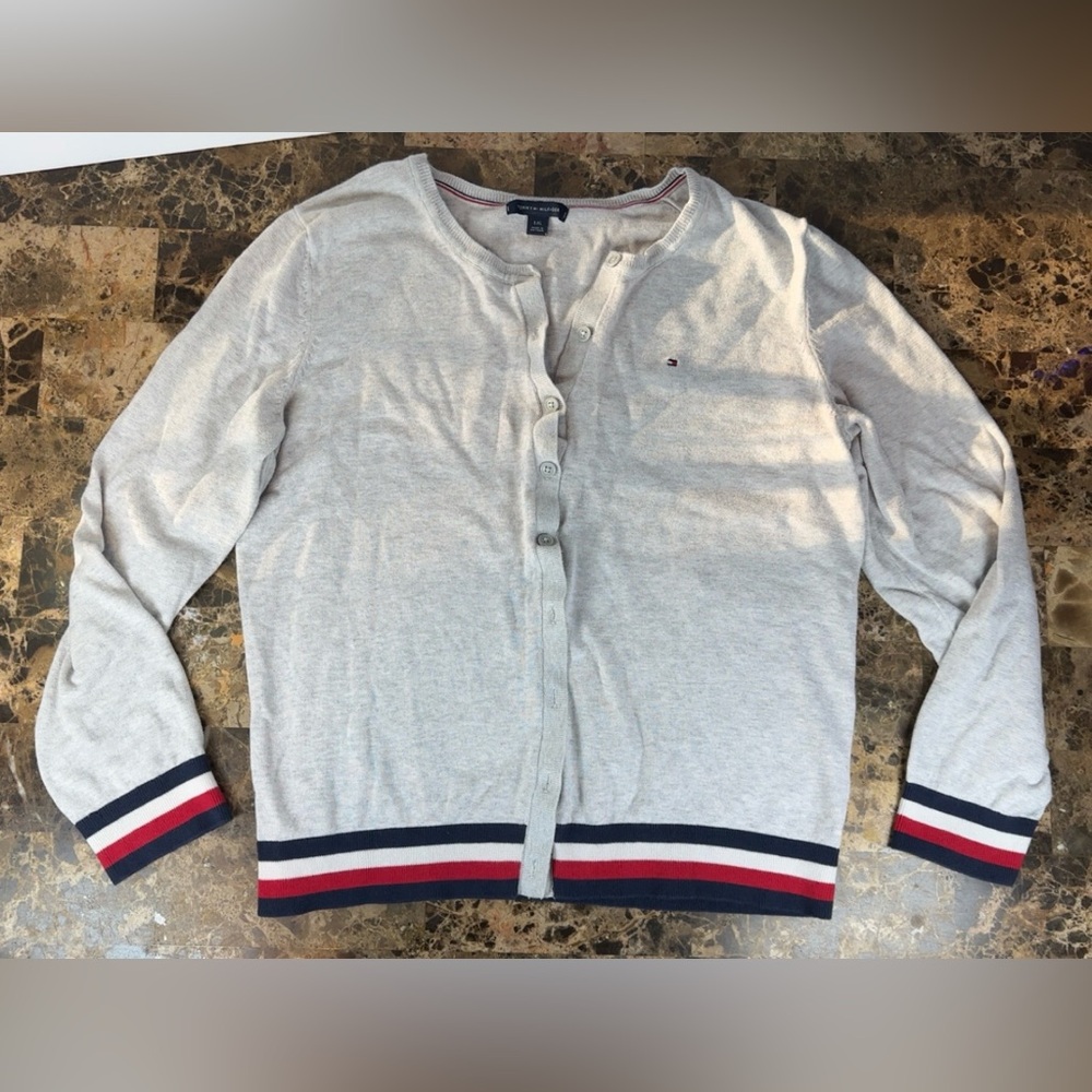 Tommy Hilfiger Women’s Long Sleeve  Cotton Knit Cardigan Logo Trim Button Up